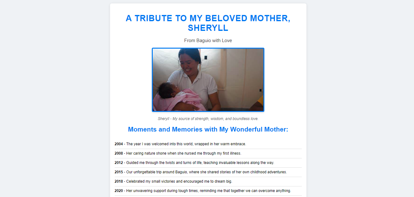 tribute webpage